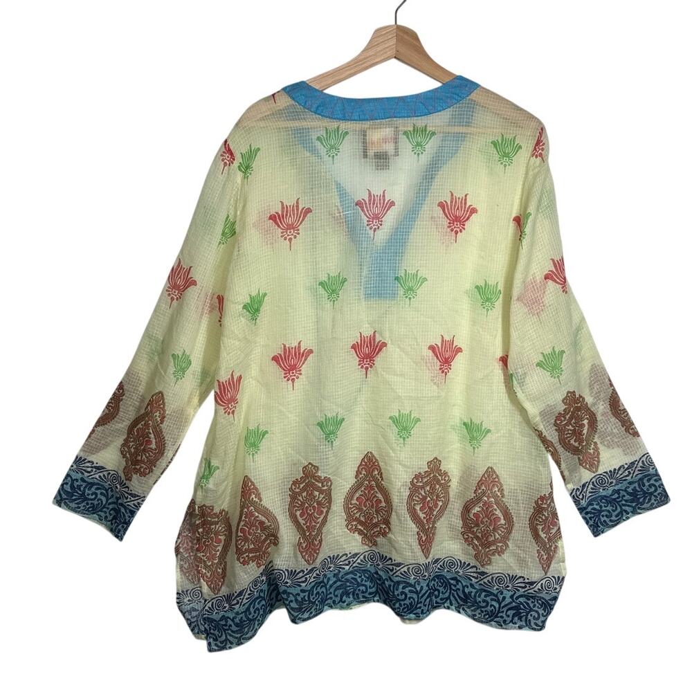 Rara Avis by Iris Apfel Printed Kurta Tunic Top Blouse Semi Sheer Tassels Sz 16 - Picture 8 of 14